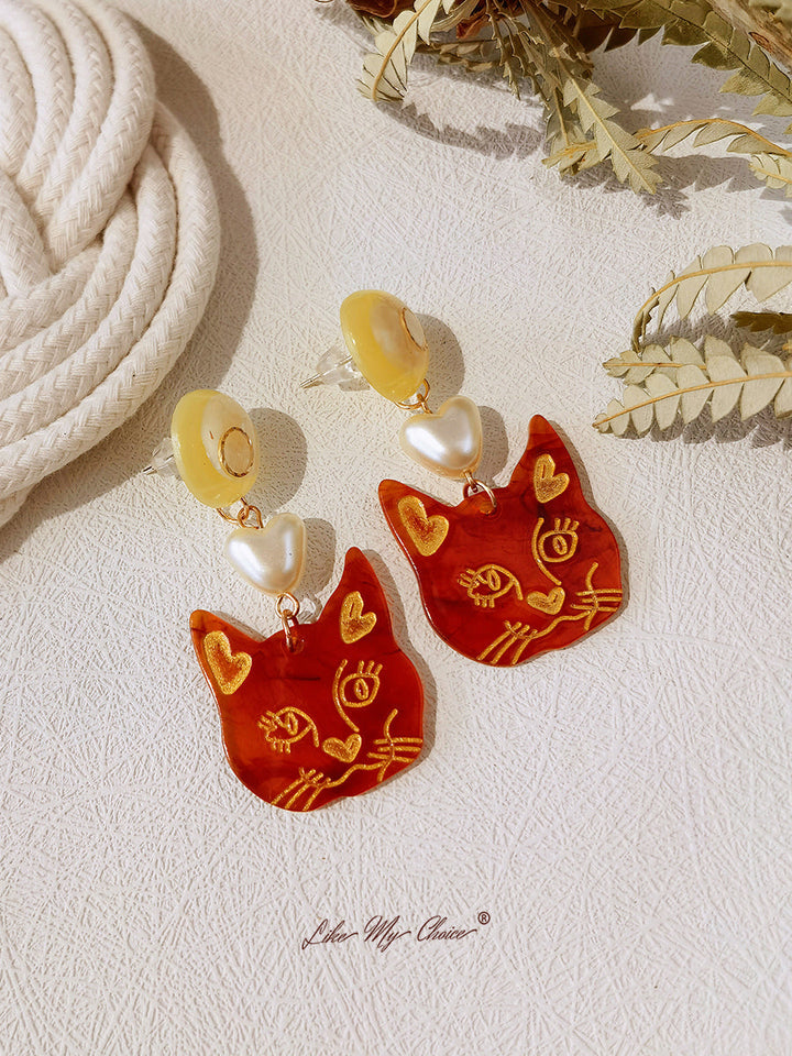 Cercei din aur roz sau Dangle Cute Cat Lover Earrings