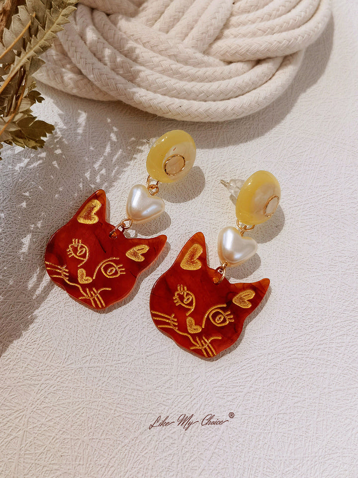 Cercei din aur roz sau Dangle Cute Cat Lover Earrings