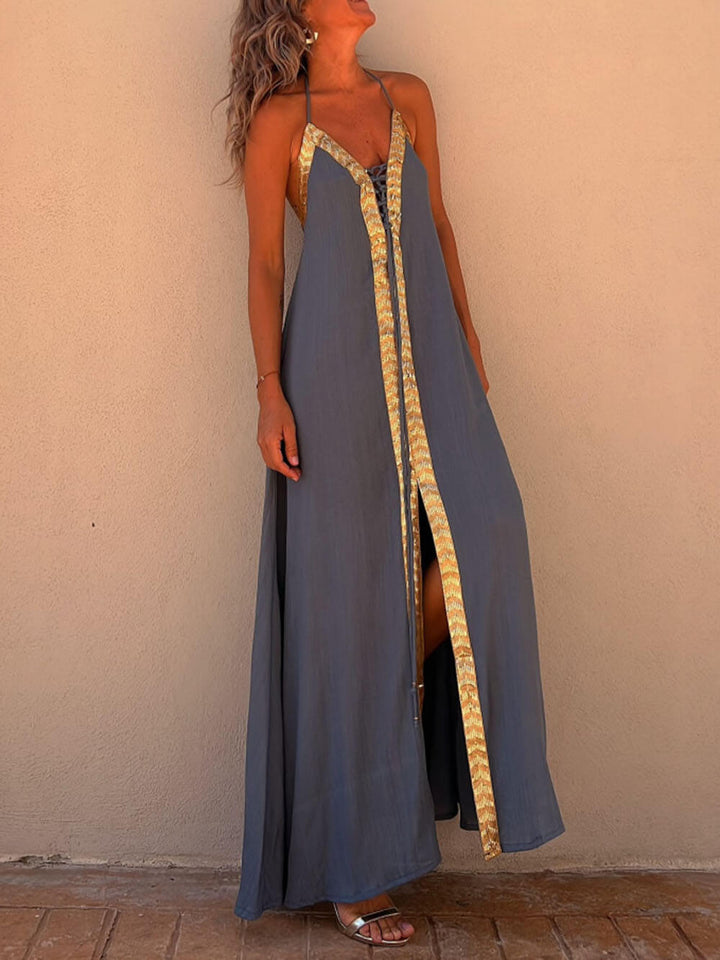 Cuello Halter Casual Resort Maxi Vestido