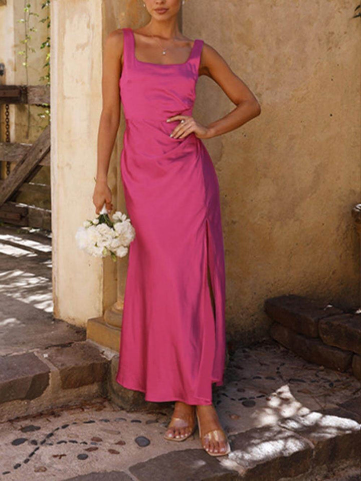 Vara Halter Satin Bridesmaid Prom Midi Rochii