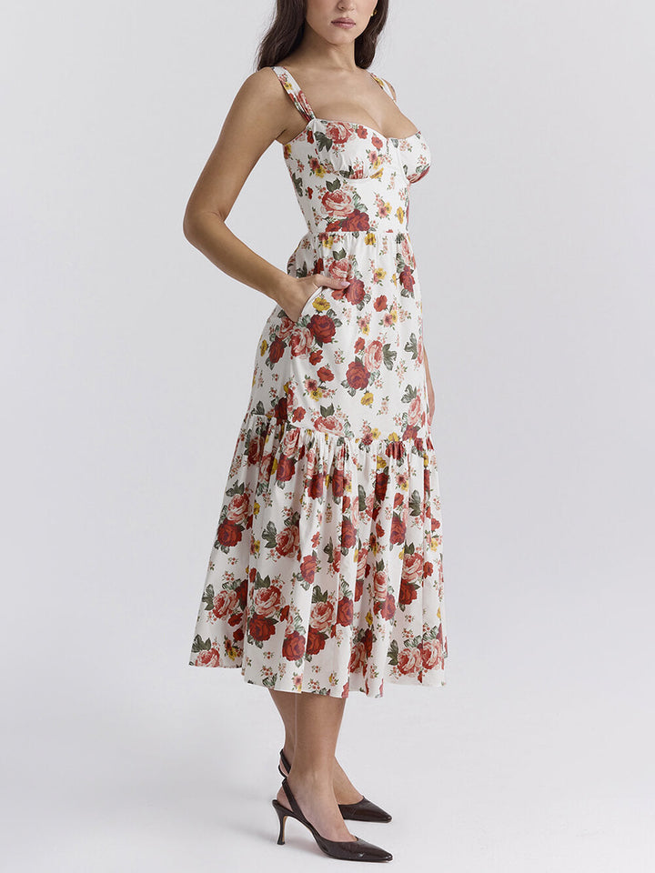 Γλυκό πικάντικο στυλ Floral Backless Midi φορέματα