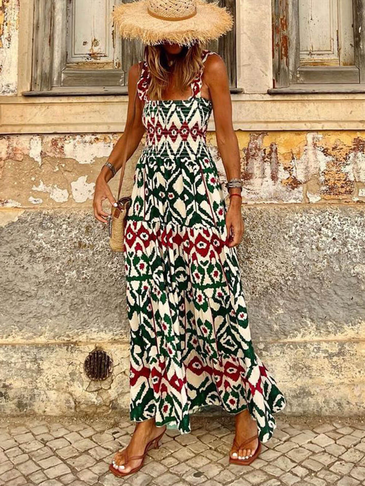 Unique Beach Vacation Printed Halter Hem Dresses