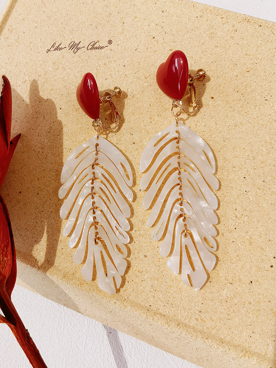 Bar Post Acrylic Leaf Long Resin Earrings Bohemian Jewelry