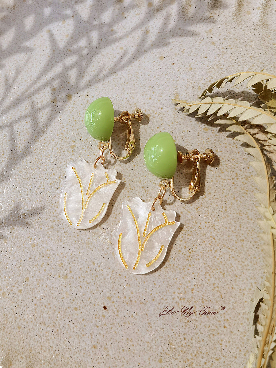 Boucles d'oreilles Tulipes blanches et or