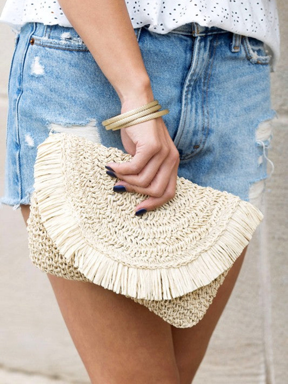 Ausgefranste Raffia Clutch