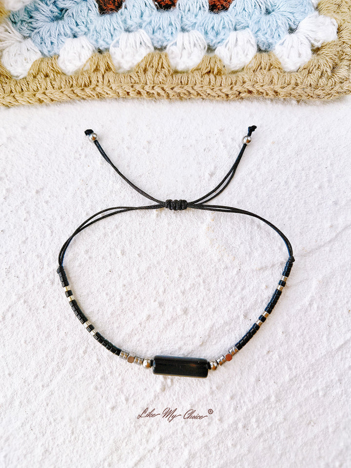 Pulsera ajustable con cordón y cuentas Cristal negro