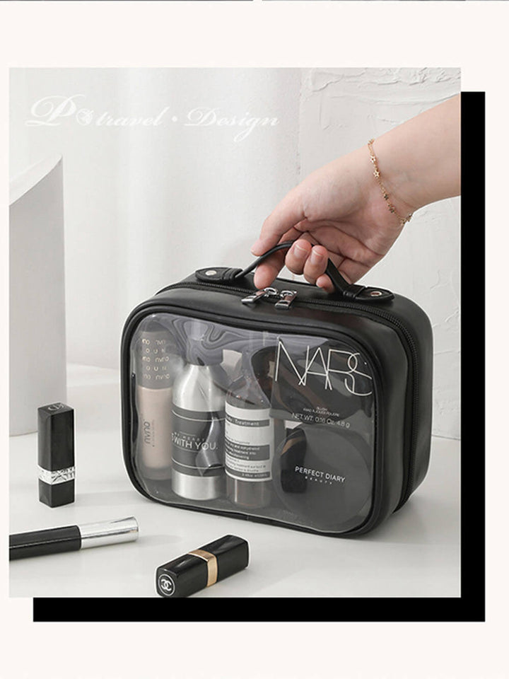 Trousse de maquillage portable en PU transparent