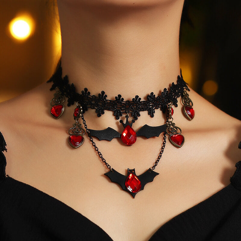 Collier de dentelle personnalisé chauve-souris Halloween