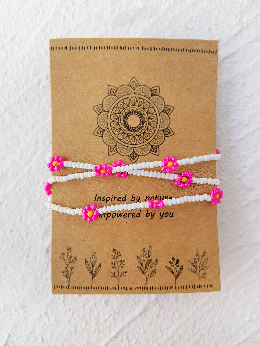 Justerbar trækstring Beaded Armbånd Red Daisy