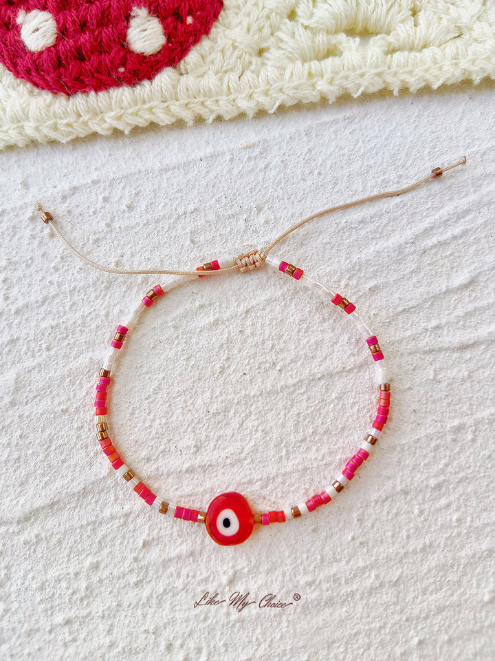 Pulsera ajustable de cordón con cuentas Ojo Rojo