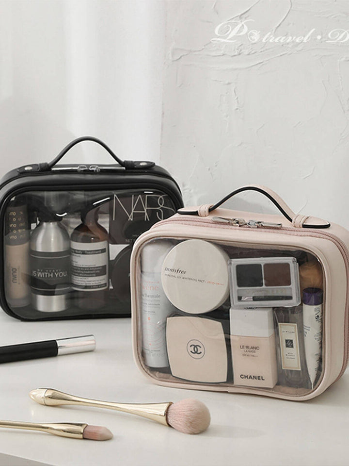 Trousse de maquillage portable en PU transparent