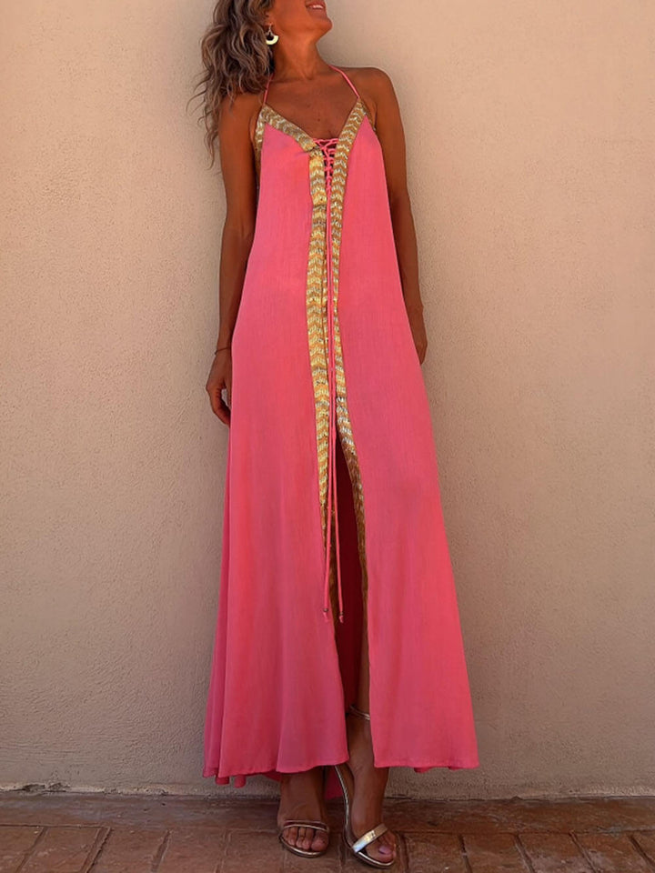 Cuello Halter Casual Resort Maxi Vestido