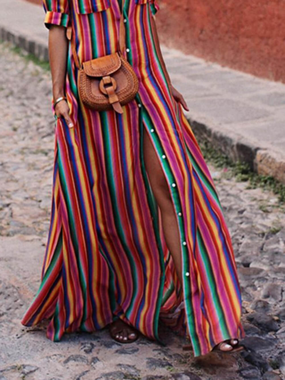 Casual Gestreept Shirt Maxi Rok