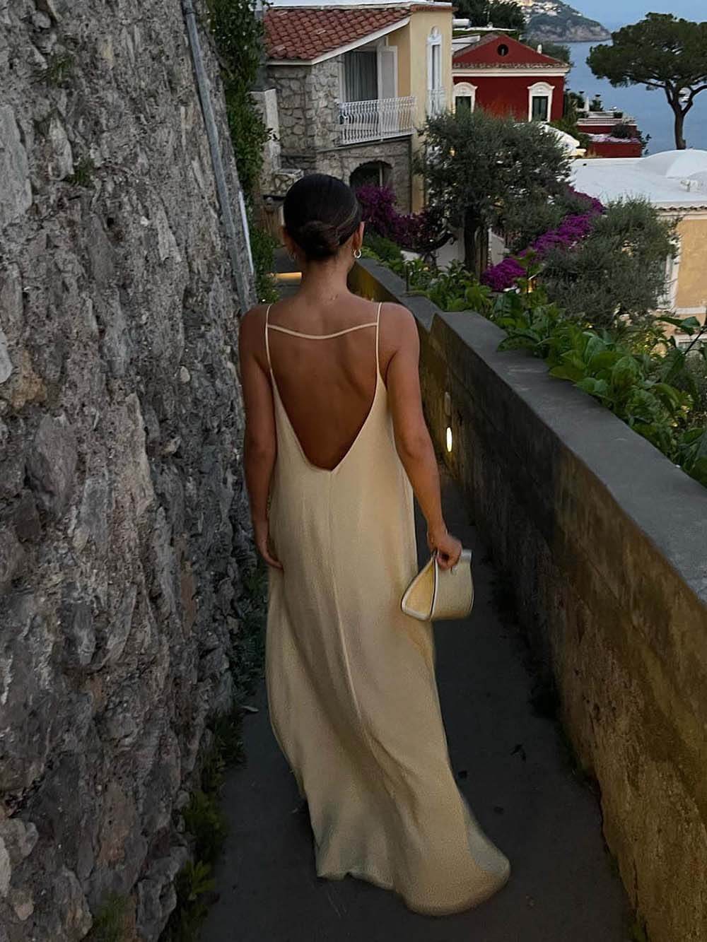 Robe maxi élégante à dos nu creux