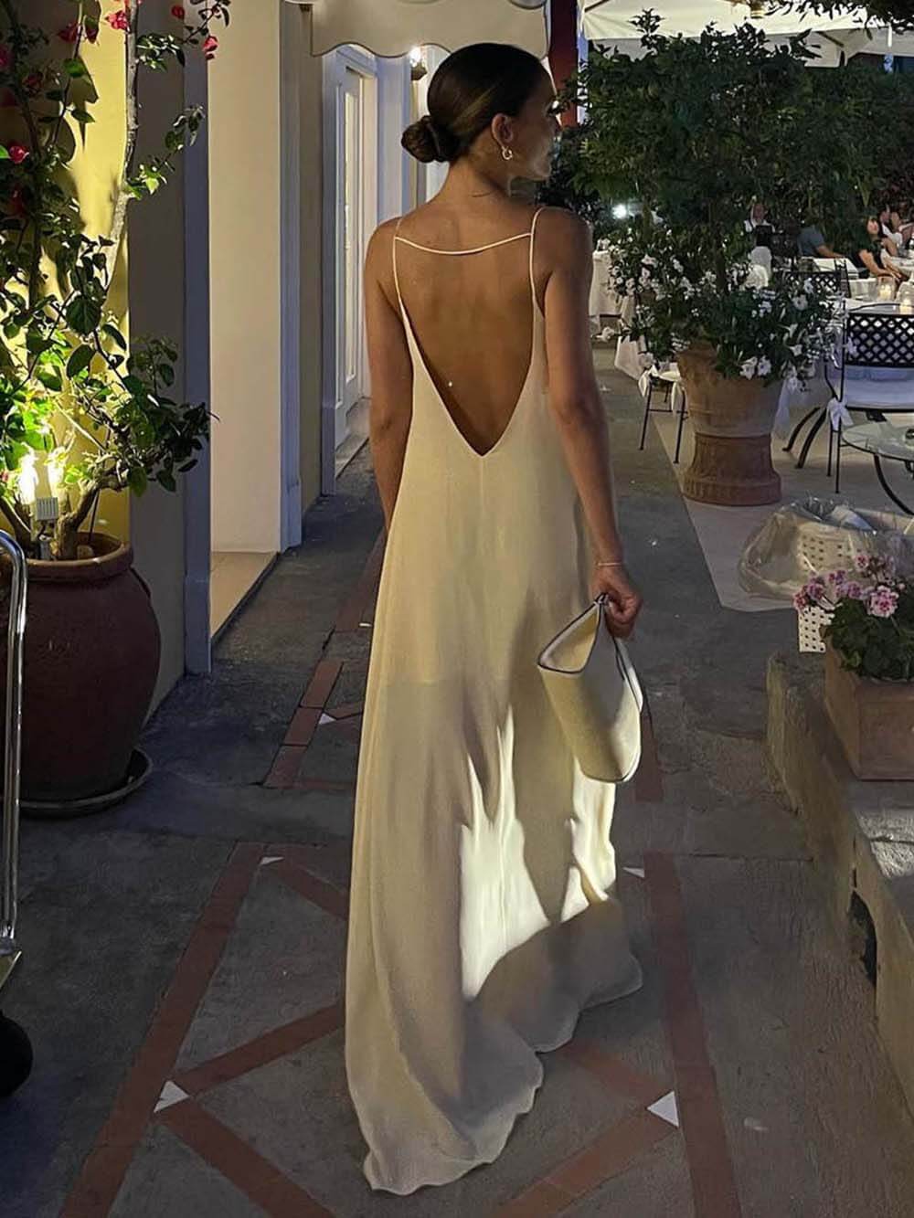 Robe maxi élégante à dos nu creux