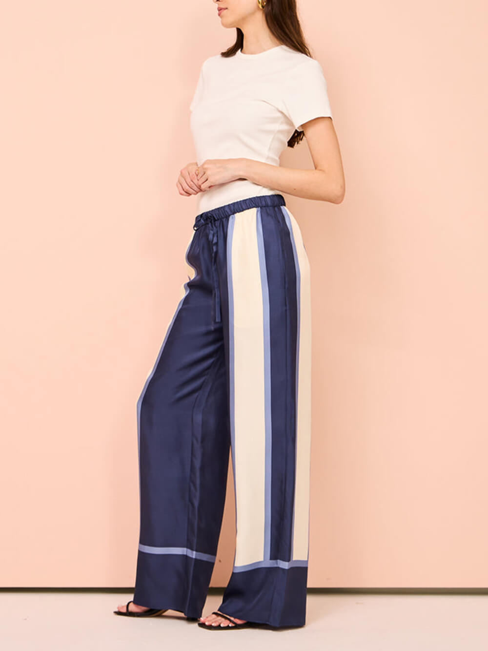 Striped Patchwork unic imprimat Elastic talie buzunar Wide Leg pantaloni