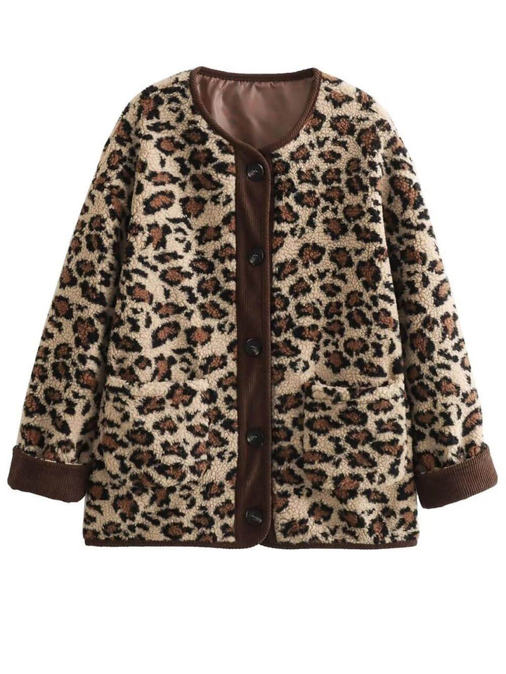 Casual Loose Leopard Print Long Sleeve Jacket