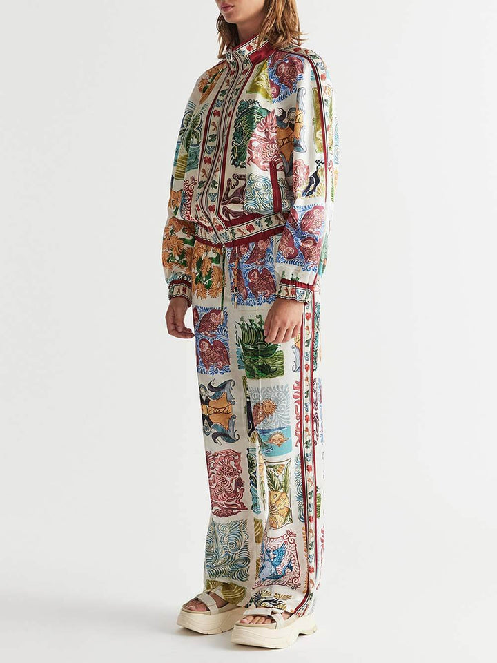 Unique Print Elastic Waist Pocketed Wide Leg Pants