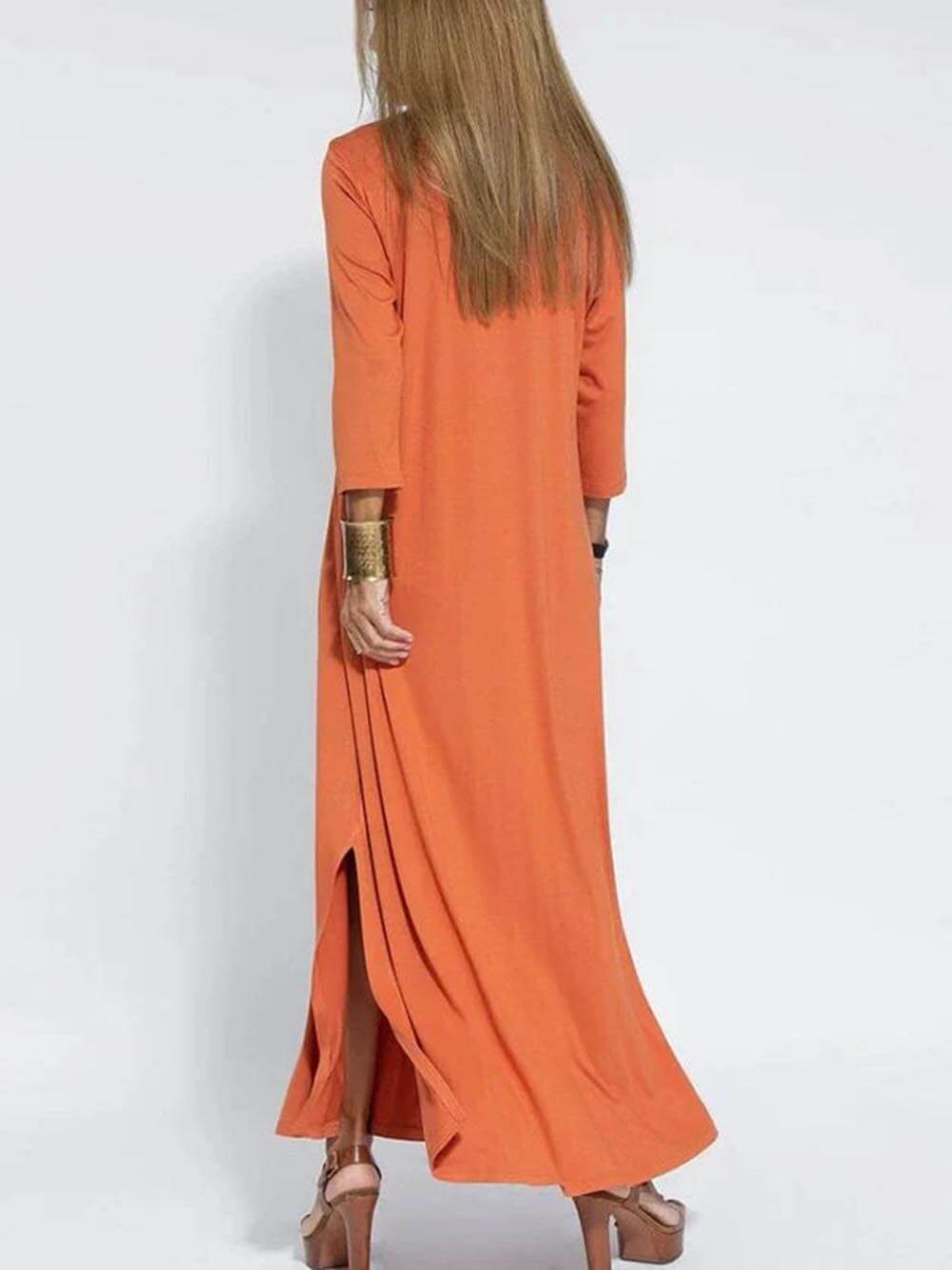 Classic Solid Color V-Neck Casual Slit Maxi Dress