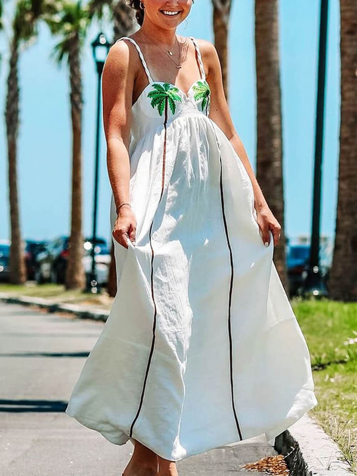 Abito con bretelle con stampa dell'albero di cocco in stile vacanza