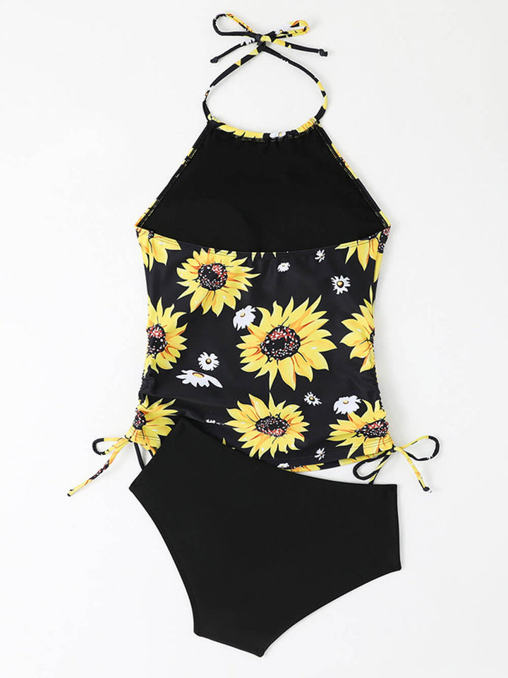 Sonnenblumen Print Neckholder Kordelzug Tankini Set