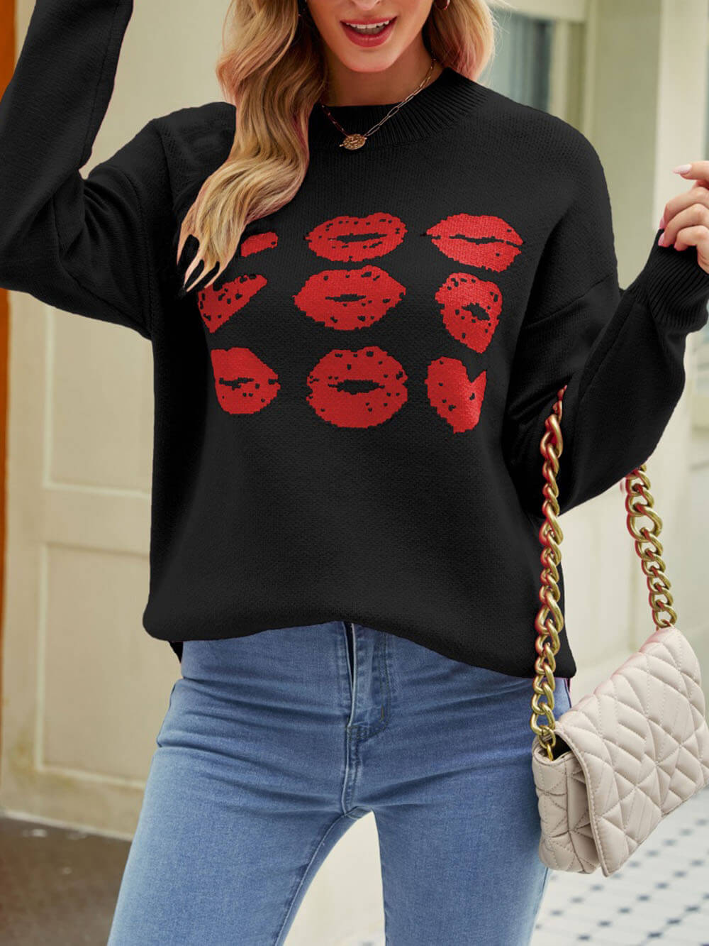 Valentine Heart Lips Strickpullover