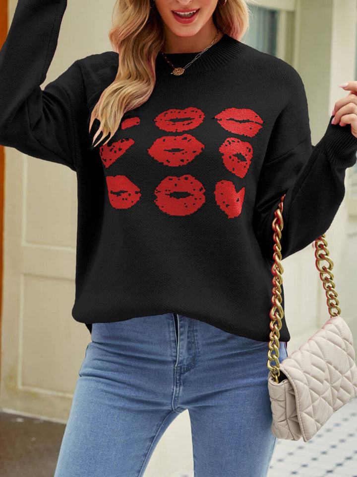 Maglione a maglia con le labbra a cuore di San Valentino