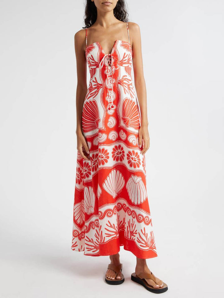 Shell Unieke print Front Lace-Up Losse Maxi Dress