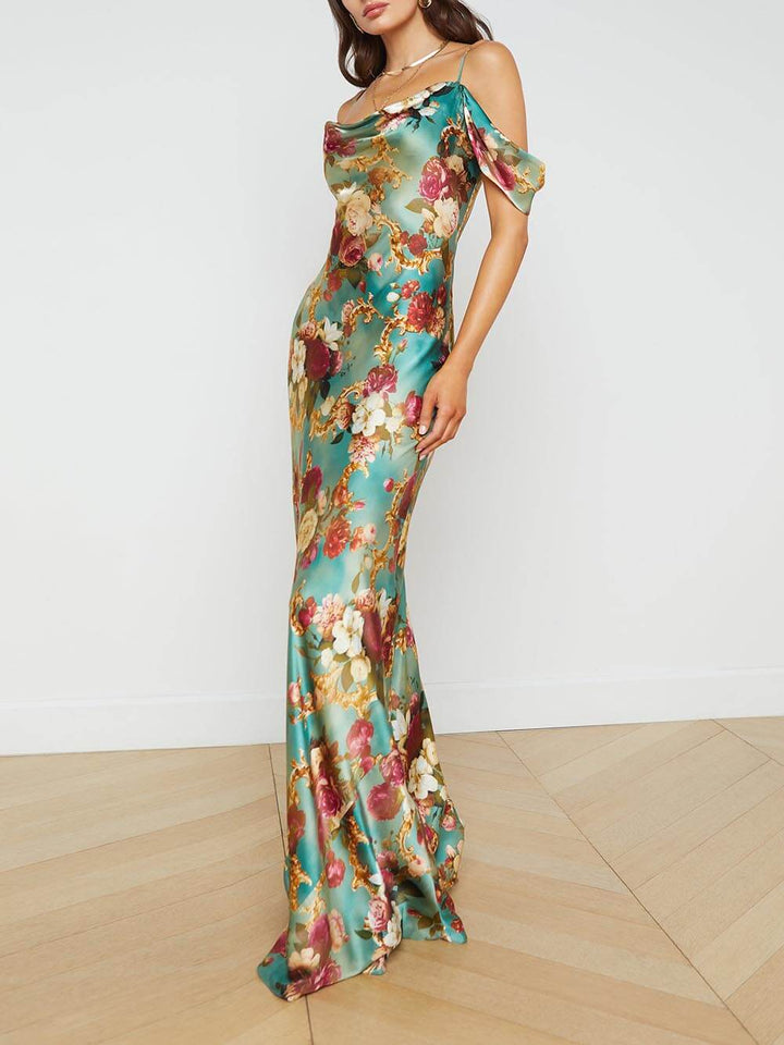 Radiant Off-The-Shoulder Printed Maxi Dress (robe longue imprimée à épaules découvertes)