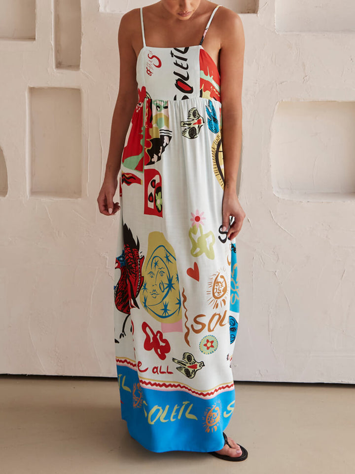 Hienostunut tunne Satin Unique Print Maxi Mekko