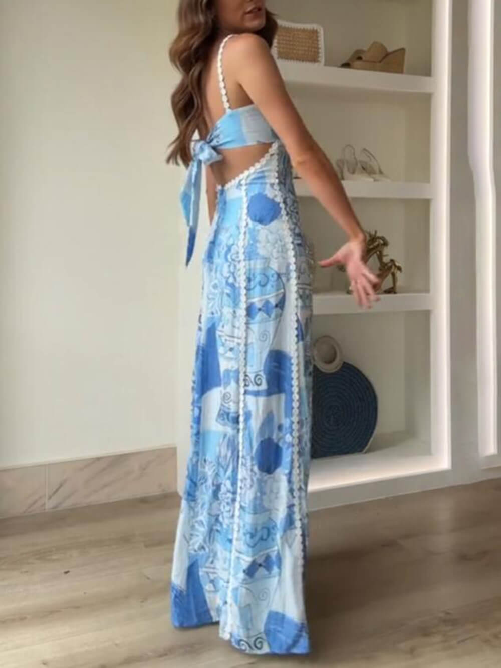 Maxi abiti in pizzo Patchwork stampati sul retro, con allacciatura a farfalla