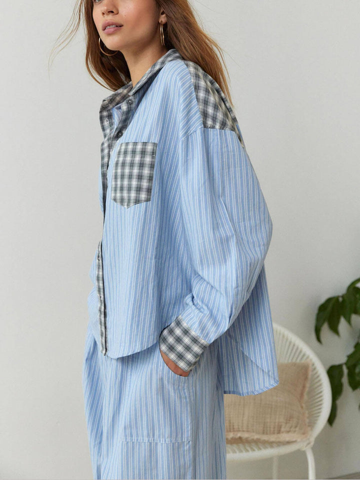 Sky Blue Blue Splice Set Pajama