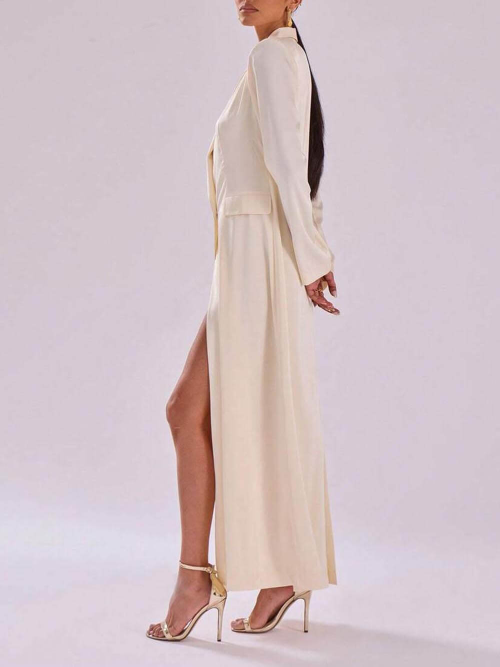 Exquisite Back Hem Slit Oversize Long Line Maxi Blazer Dress