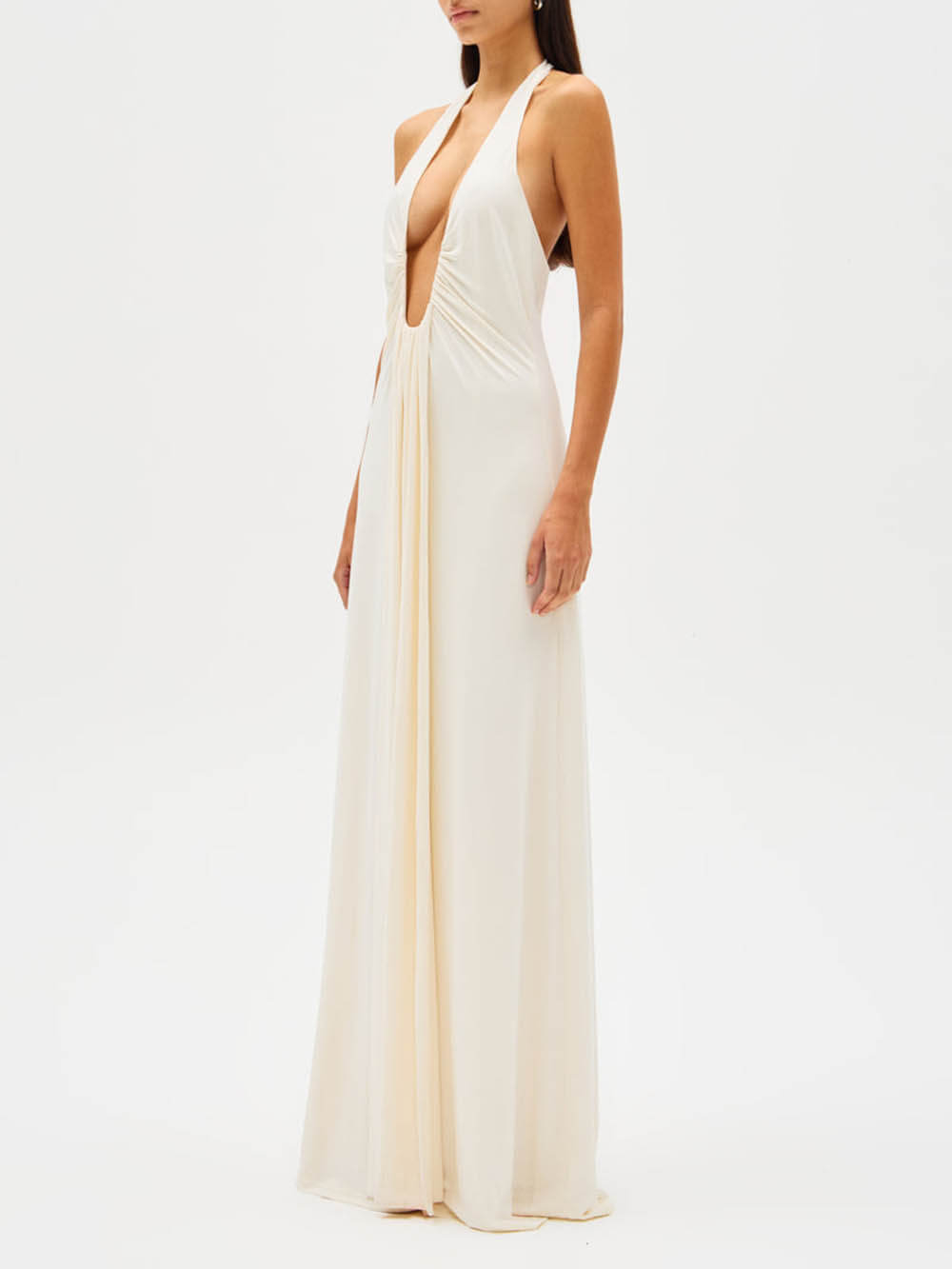 Elegant Deep U-neck Halter Waterfall Sash Drape Maxi Dress