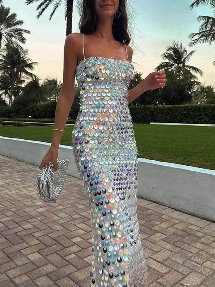 Robe midi irrégulière à paillettes