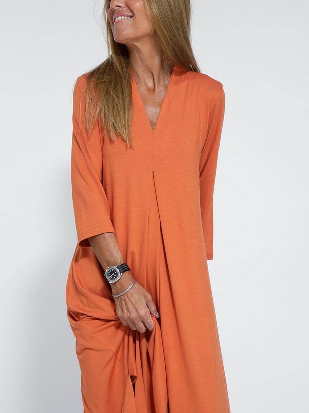 Klassieke effen kleur V-hals Casual Maxi Dress met split