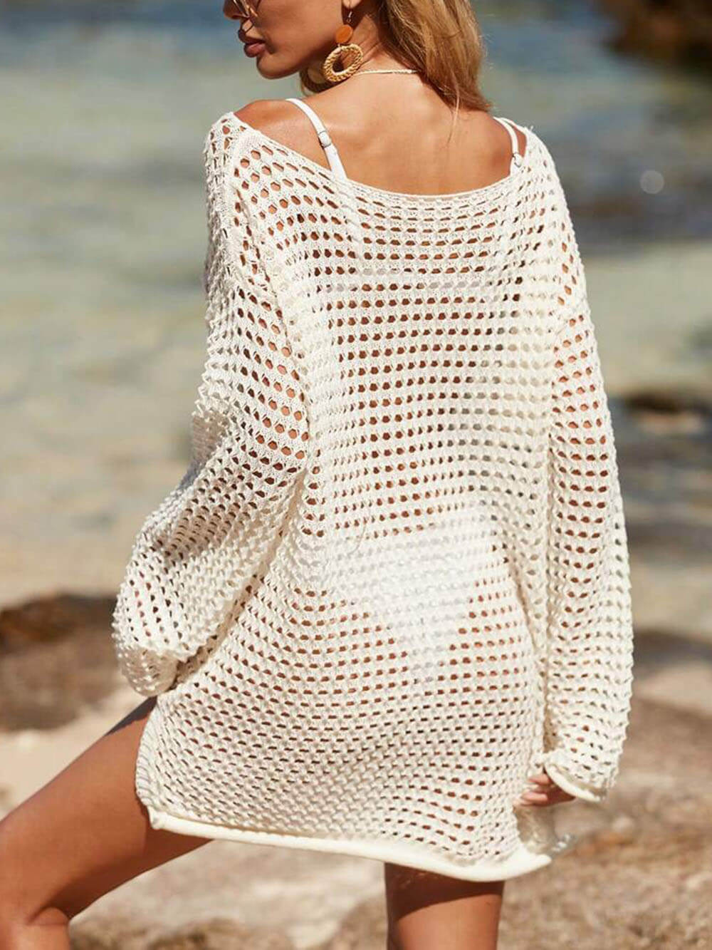 Gebreide uitgesneden strand bikini zonbescherming Cover-Up