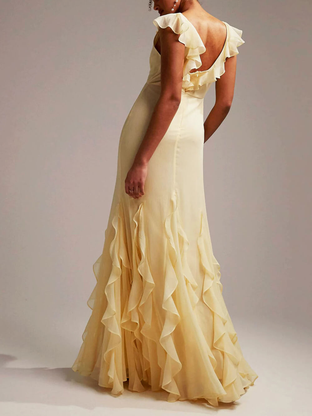 Elegant Sophisticated With Ruffled Hem Maxi Dress