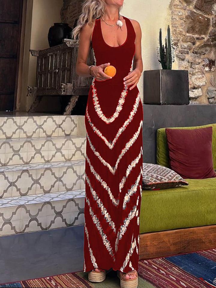 Wave Print Tie Back Stretch Maxi φόρεμα