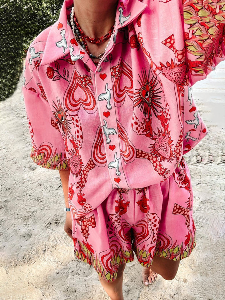 Urlaub Stil Einzigartige Ethnische Print Shirt Shorts Set