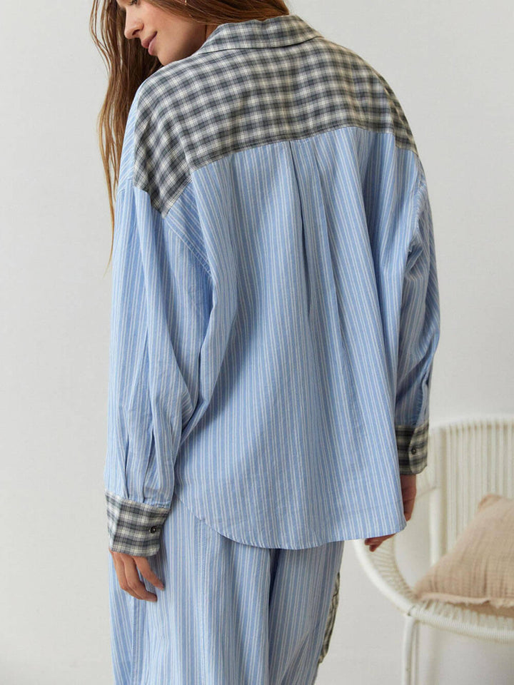 Sky Blue Blue Splice Set Pajama