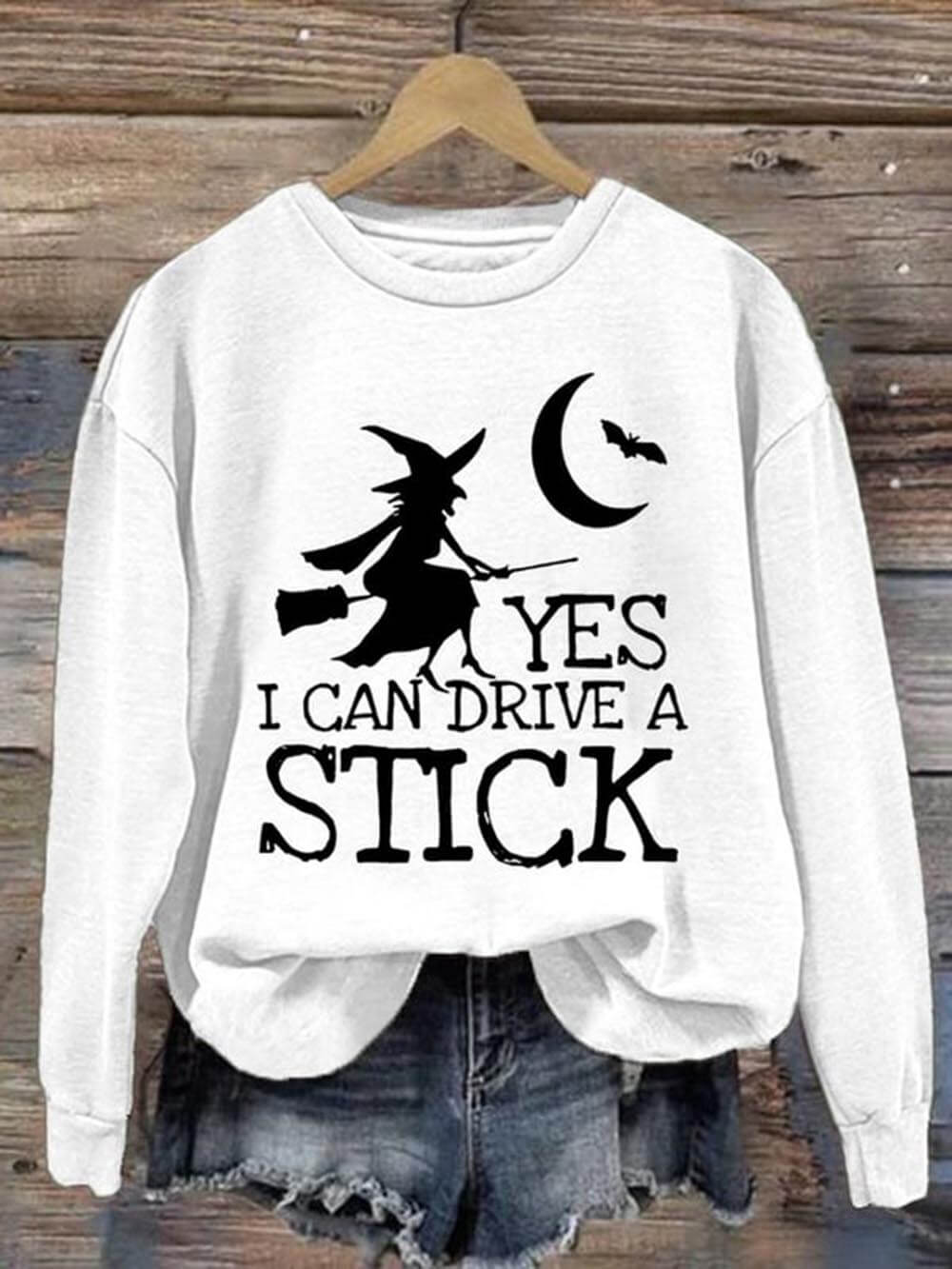 Halloween Yes I Can Drive A Stick Sweatshirt med tryck