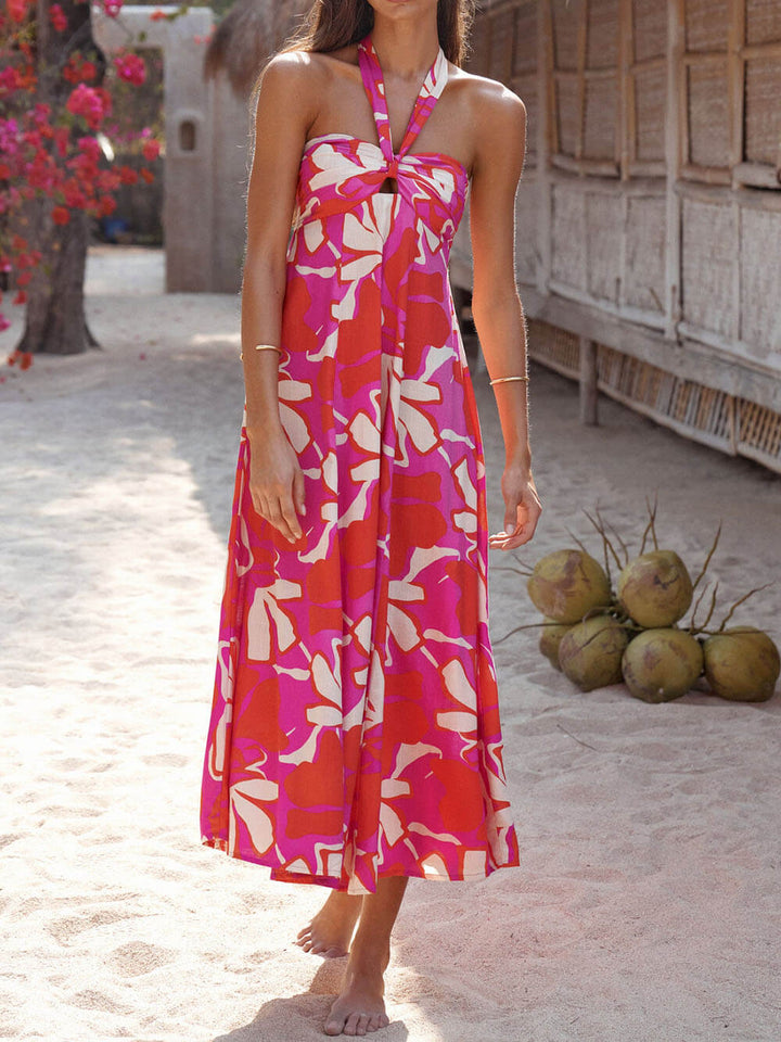 Vestido midi com decote haltere Print Berry Lotus