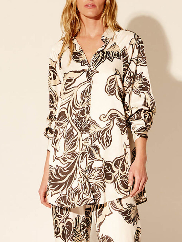 Exquisita camisa oversize de estampado floral holgado