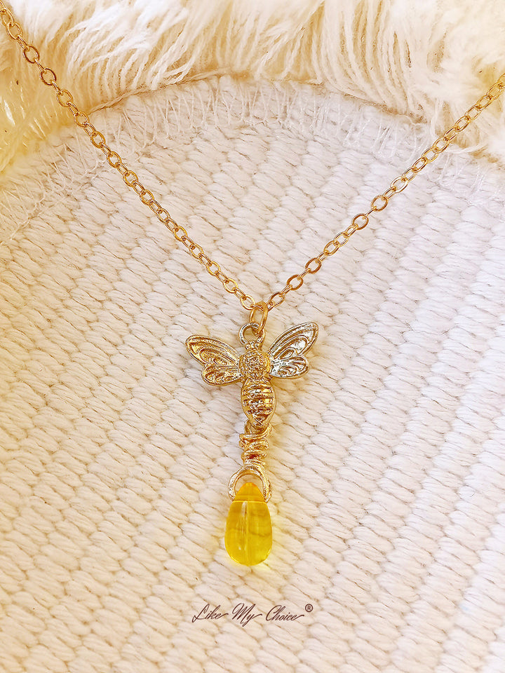 Retro Bee Amber Drop-halsband