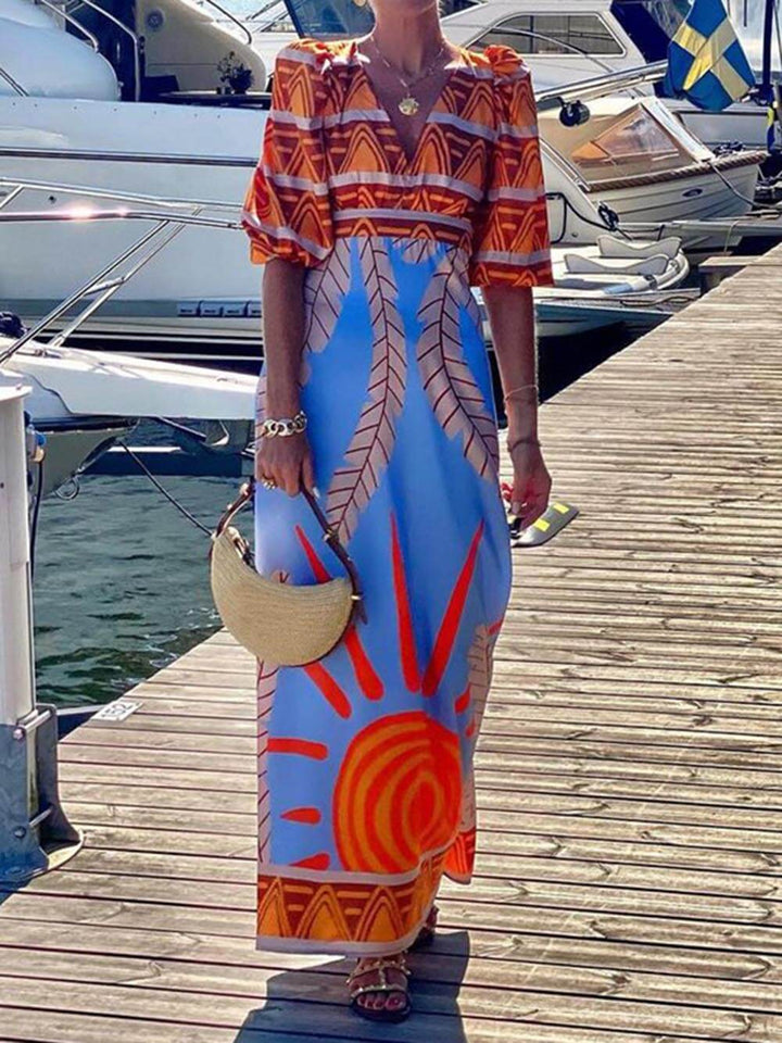 Μοναδικό Ethnic Print Bohemian Maxi Dress