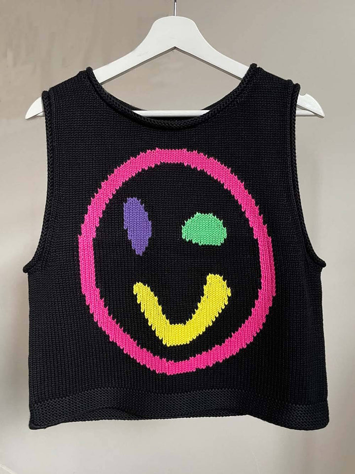 Happy Face Knit Model unic Versatile Loose Tank Top