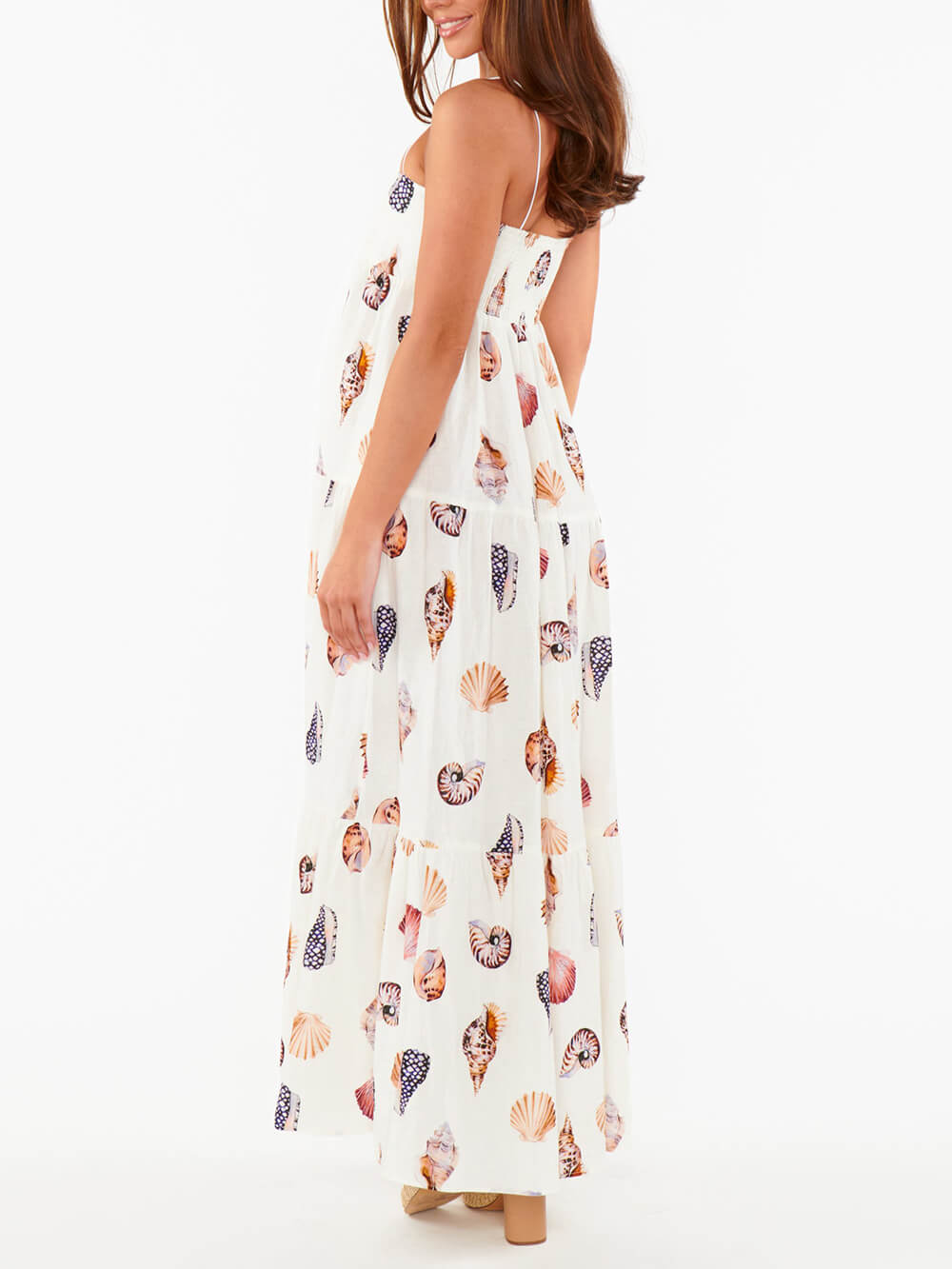 Unieke schelp Conch Print Geplooid Zakken Lichtgewicht Maxi Dress