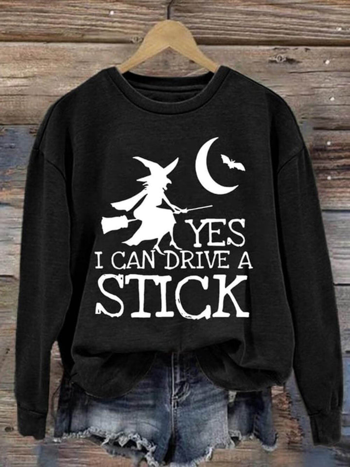 Halloween Yes I Can Drive A Stick Print Sweatshirt