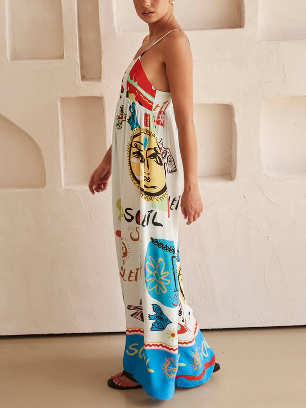 Hienostunut tunne Satin Unique Print Maxi Mekko